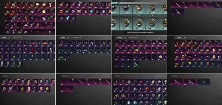 PGM562 Glacier M416 Lvl 4, UMP45 Lvl 4, Anukhra X-Suit, Levi/Gozilla, 33 Mythic Sets, 129 Outfits (G)